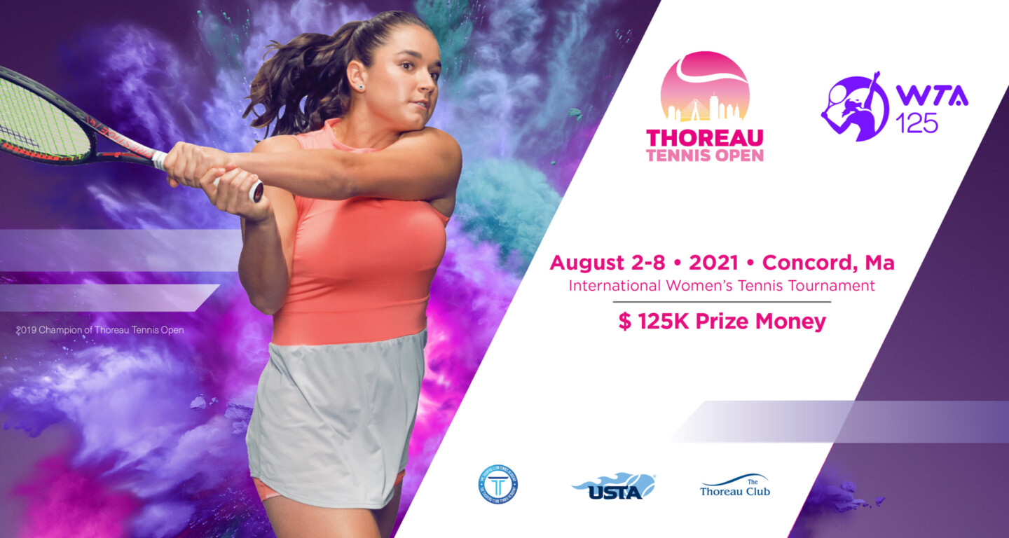 female tennis player promoting August 2-8 tournament in Concord MA